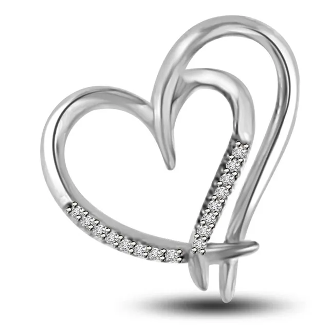 You are Next to My Side 14kt White Gold Real Diamond Heart Pendant (P1035)