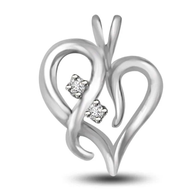 Dainty White Gold Real Diamond Heart Pendant for My Love (P1040)