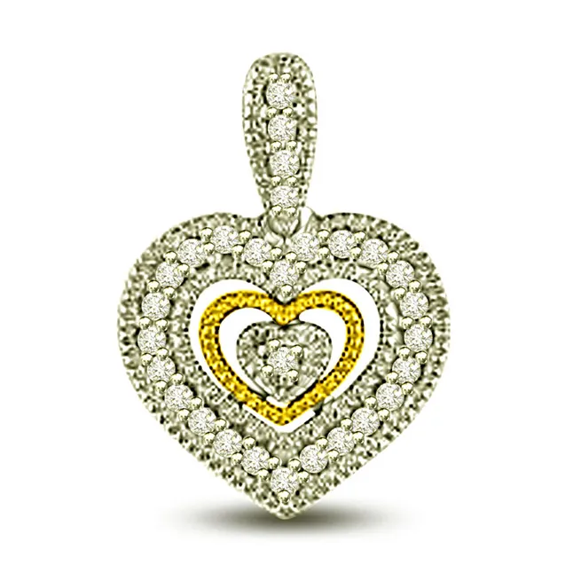 Fillgree Style Two Tone Real Diamond Heart Love Pendant (P1042)