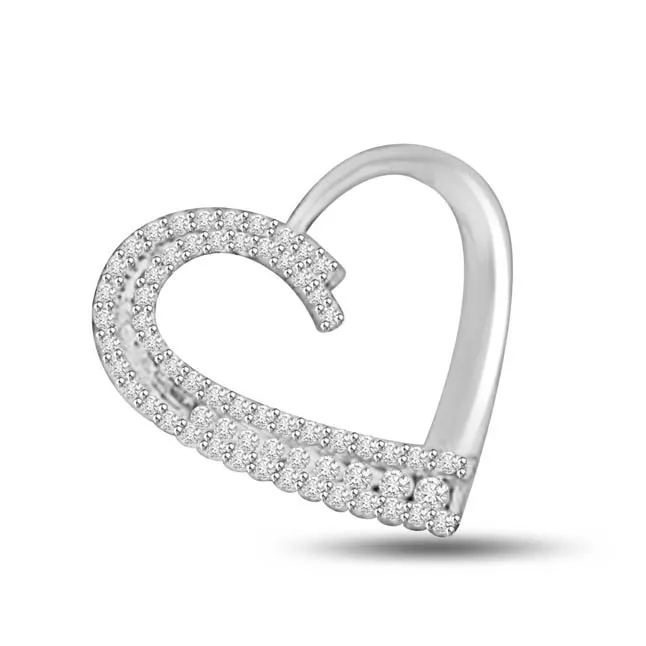 Cudding Each other White Gold Real Diamond Heart Pendant (P1046)