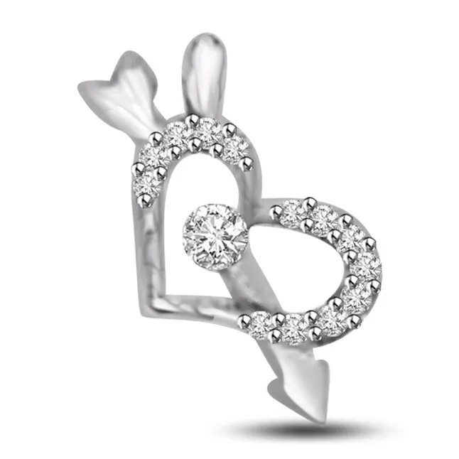 God of Love : Cupid White Gold Real Diamond Heart Pendant (P1049)