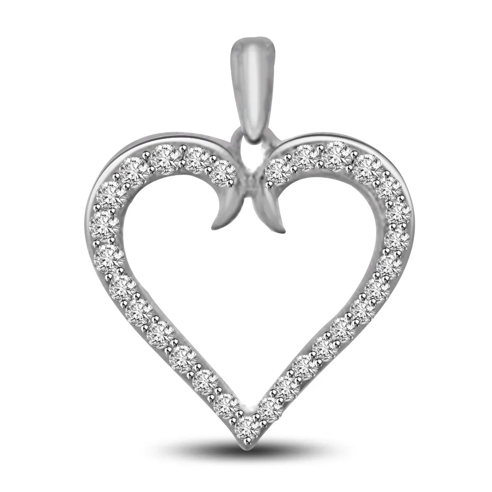 My Heart is Beating White Gold Real Diamond Heart Pendant (P1054)