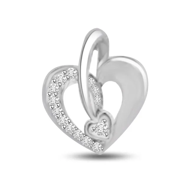 Love is Music, Just Play it 14kt White Gold Real Diamond Heart Pendant (P1057)