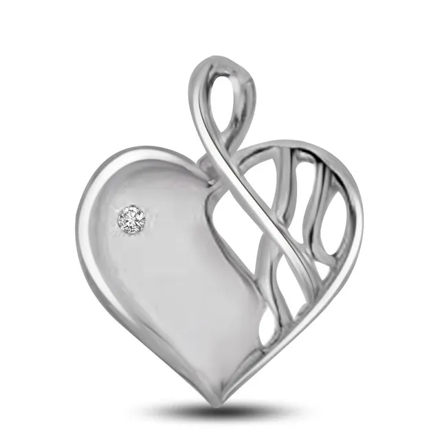 I am Yours White Gold 14kt Real Diamond Heart Pendant (P1063)