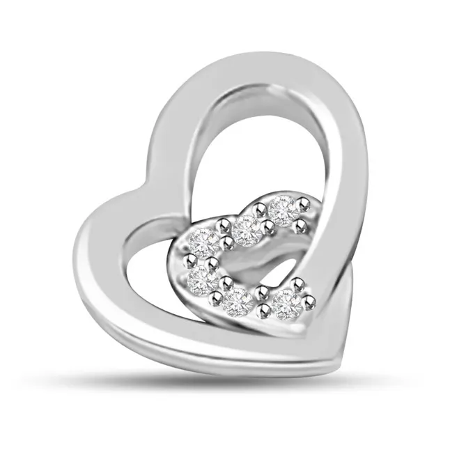 Lets Celebrate our Love 14kt White Gold Real Diamond Heart Pendant (P1078)