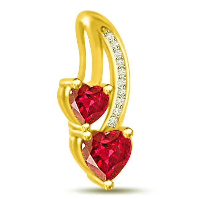 Gorgeous Heart Shaped Real Red Ruby and Diamond Pendant (P1084)