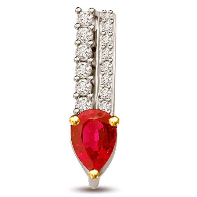 Beautiful Pear Shaped Ruby And Round Real Diamond Pendant (P1086)