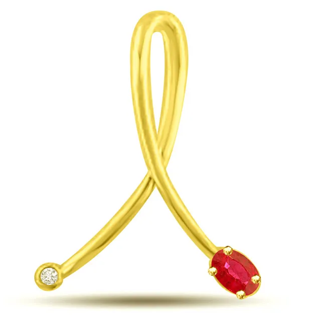 Cross the Fingure Real Red Ruby Pendant In Yellow Gold Along With Real Diamond (P1087)