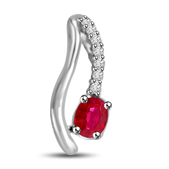Dream Girl Glory Real Ruby Pendant With Diamond Accent In White Gold (P1089)
