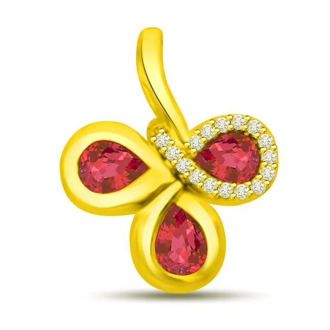 Glitter of Life 0.60Tcw Real Red Ruby Pendant With Diamonds In Yellow Gold (P1093)
