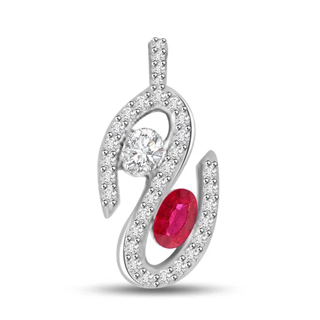 Curvy Sparkler's Beautiful Diamond Pendant With Real Red Ruby In White Gold (P1094)