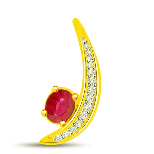 Brilliant Bling Stunning Yellow Gold Pendant Of Real Ruby And Diamonds (P1095)