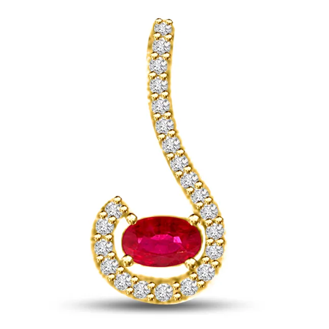 Sparkling Beauty Designer Pendant Of Diamonds And Real Red Ruby In Yellow Gold (P1097)