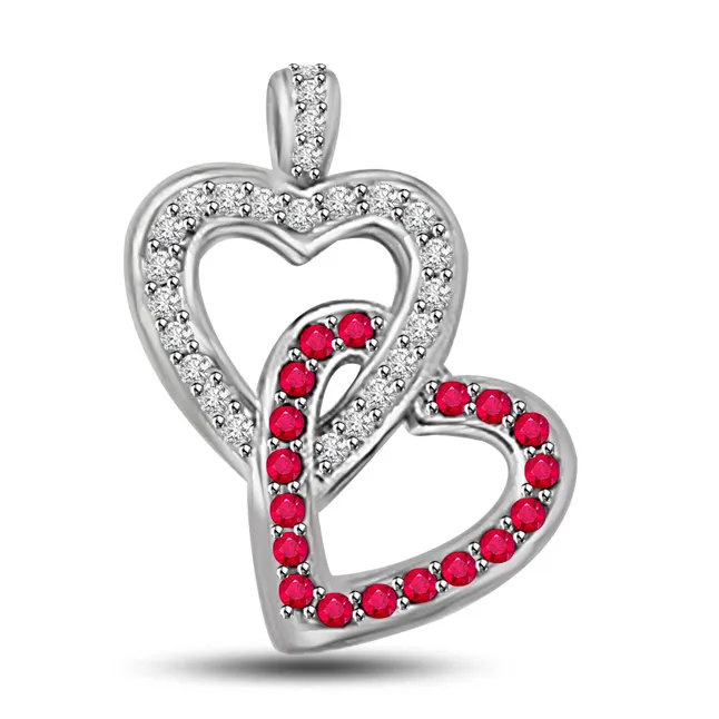 Heart to Heart Fine Heart Shaped Pendant Of Real Diamonds And Rubies (P1099)