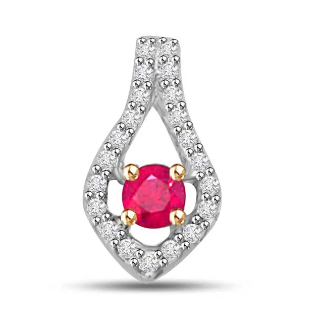 Rubal Beauty 0.75 TCW Real Ruby And Diamond Pendant In 14kt White Gold (P1110)