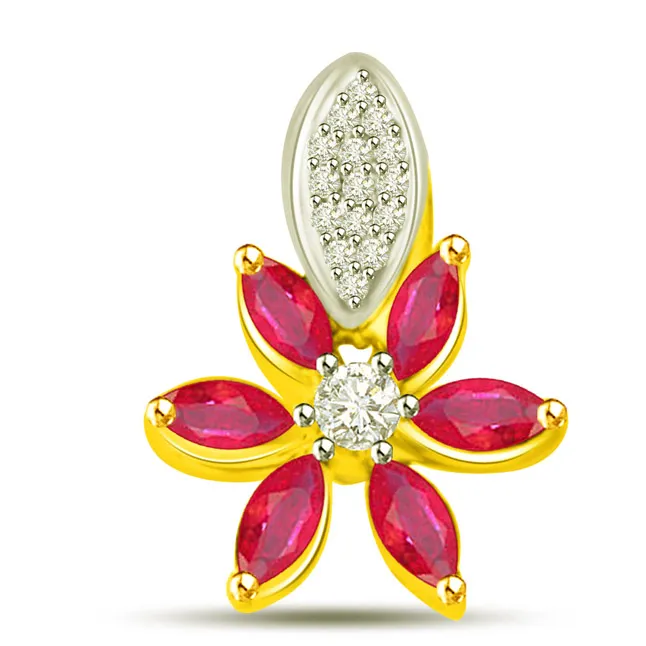 Natural Beauty 0.39 TCW Flower Shaped Real Ruby And Diamond Pendant (P1111)