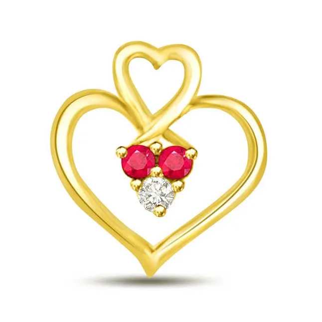 Rubal Love 0.14 TCW Heart Shaped Real Ruby And Diamond Gold Pendant (P1113)