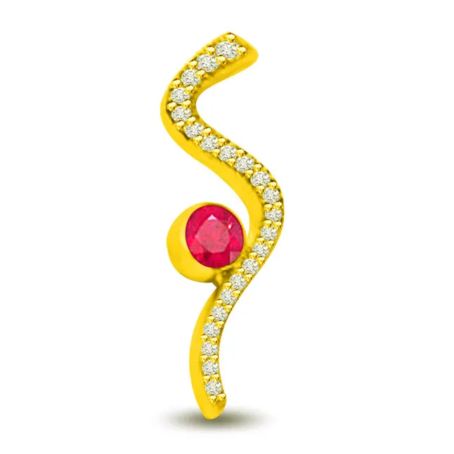 Shine in Style 0.40 TCW Real Red Ruby And Diamond Pendant In Yellow Gold (P1116)