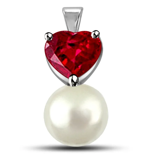 Love Candy 0.30TCW Heart Shaped Real Ruby Pendant With Freshwater Pearl (P1123)