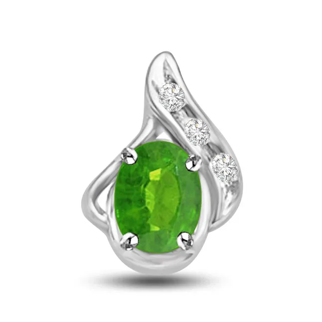 Gorgeous Green Drop 1.05 TCW Real Emerald And Diamond Pendant In White Gold (P1146)