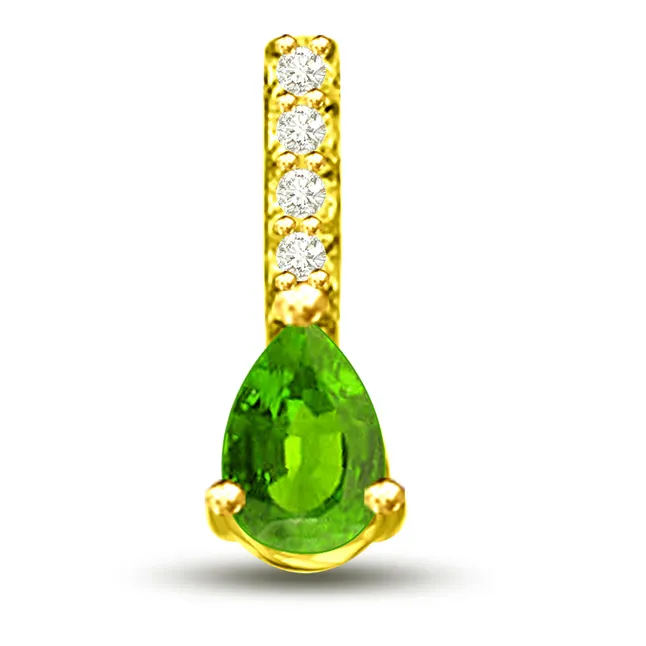 Fairy's Touch 0.31 TCW Real Emerald And Diamond Pendant In Yellow Gold (P1149)
