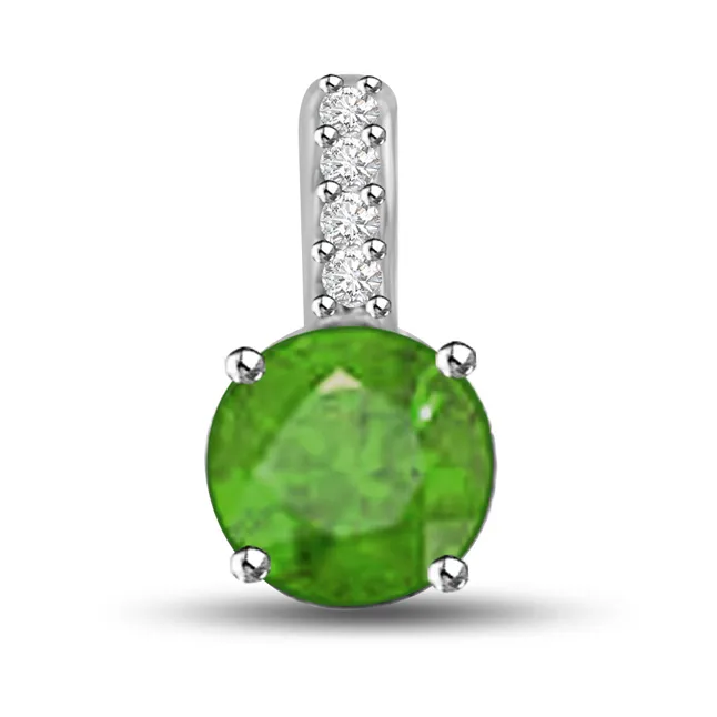 Glitterings Green Angles 0.55 TCW Emerald Diamond Pendants In White Gold