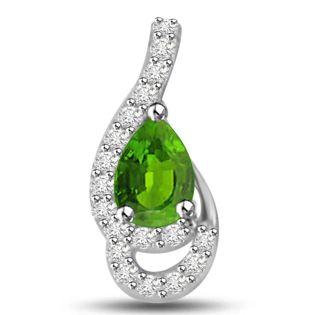 Sparkling Peas 0.50 TCW Real Emerald And Diamond Pendant In White Gold (P1152)