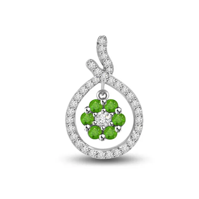 Glamour of Bride 0.47 TCW Real Emerald And Diamond Pendant In White Gold (P1154)