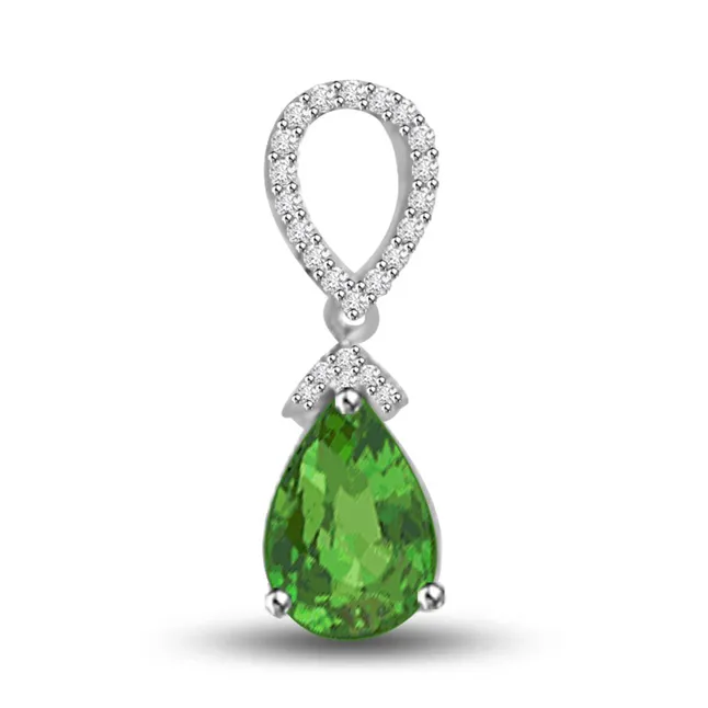 Green Drop Beauty 1.23 TCW Stunning Real Emerald And Diamond Pendant (P1157)