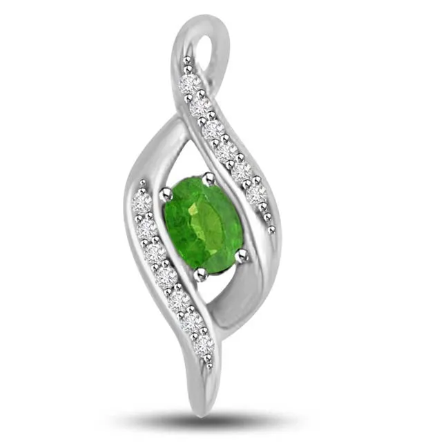 Lemonade Lake 0.30 TCW Elegant Real Emerald And Diamond Pendant (P1159)