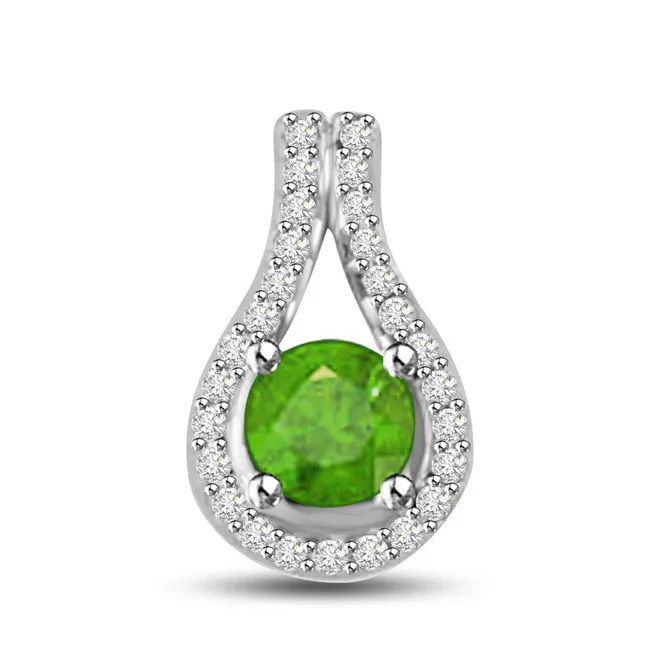 Angel's Grapevine 0.80 TCW Real Emerald And Diamond Pendant In White Gold (P1160)