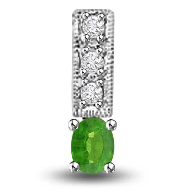 Three Sparkling Strands of Real Emerald 0.25 TCW Emerald And Diamond Pendant In White Gold (P1163)