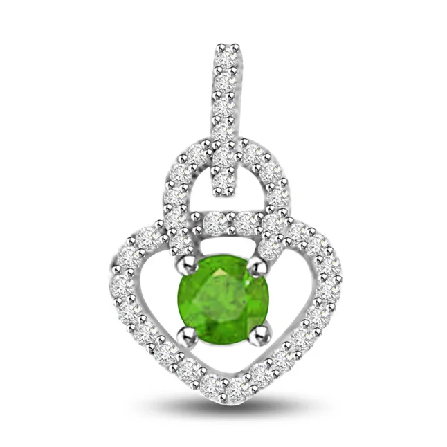 Springy Bride 0.55 TCW Real Diamond And Emerald Pendant In White Gold (P1169)