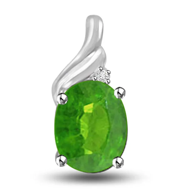 Unlimited Greenery Real Emerald And Diamond Pendant In 14kt White Gold (P1171)