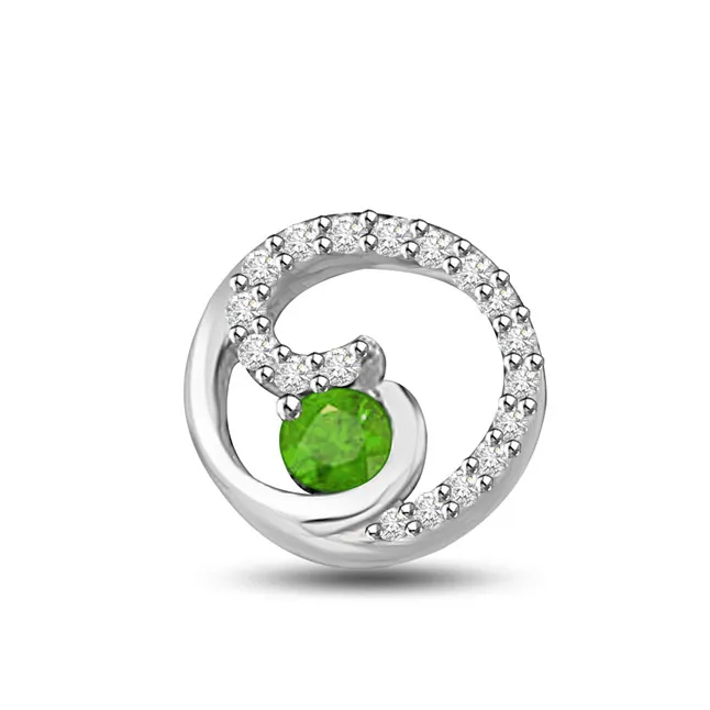 Green World 0.37 TCW Real Emerald And Diamond Pendant In White Gold (P1173)