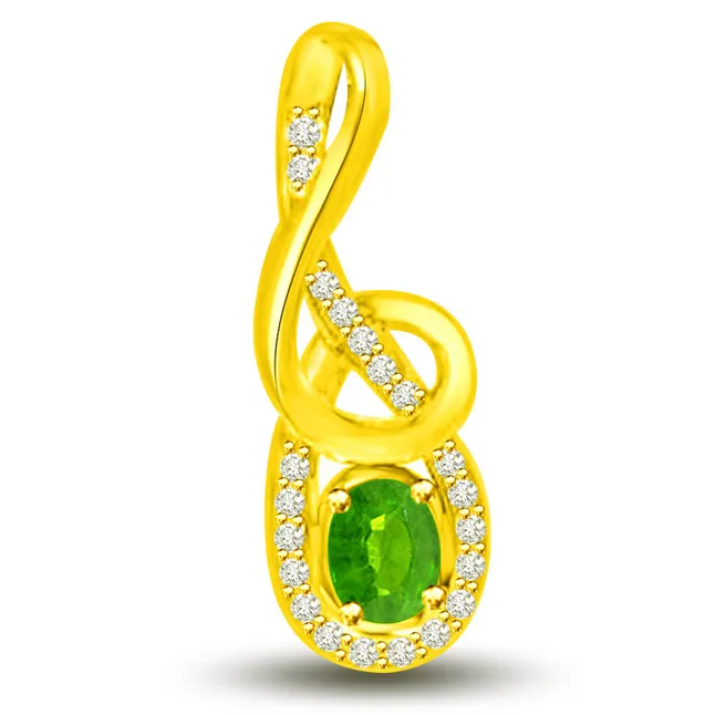 Twinkling Dew Drops 0.40 TCW Real Emerald And Diamond Pendant In Yellow Gold (P1174)