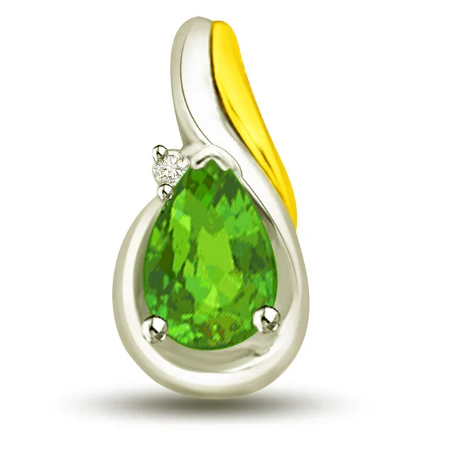 Emerald Drop 1.015 TCW Stunning Two Tone Emerald Diamond Pendants