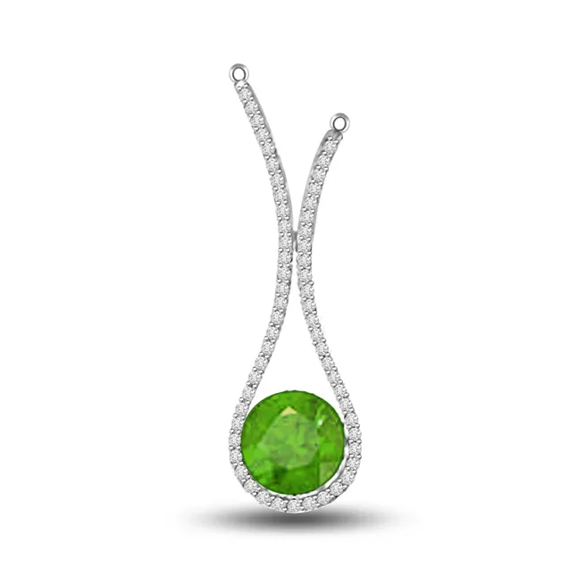 Spectrum Beauty 1.10 TCW Real Emerald And Diamond Pendant In White Gold (P1182)