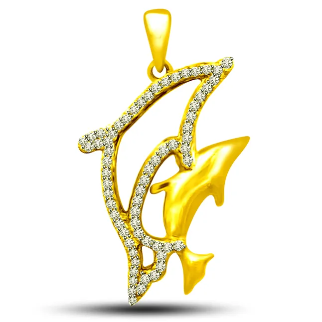 Charming Dolphin - Real Diamond Pendant (P1217)