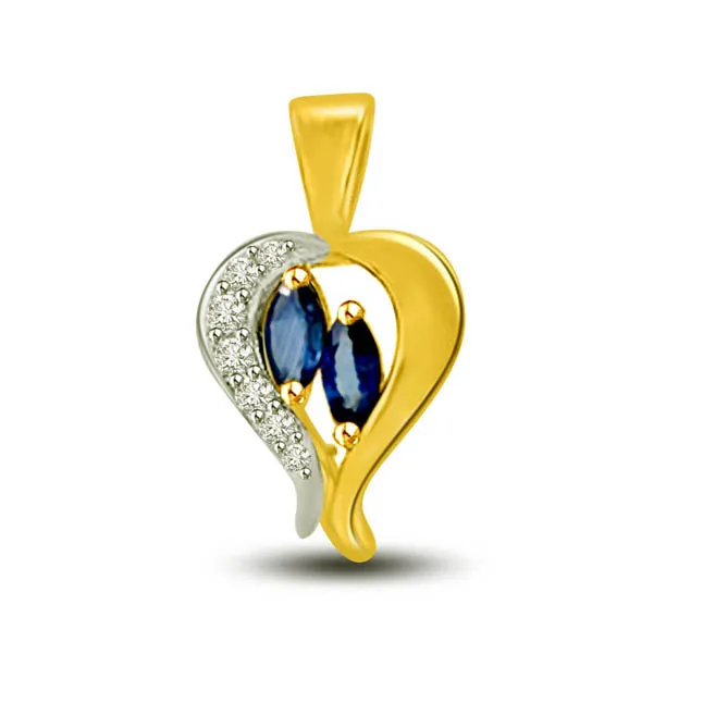 Umbrella Heart : Real Diamond & Sapphire Pendant for Your Love (P1253)