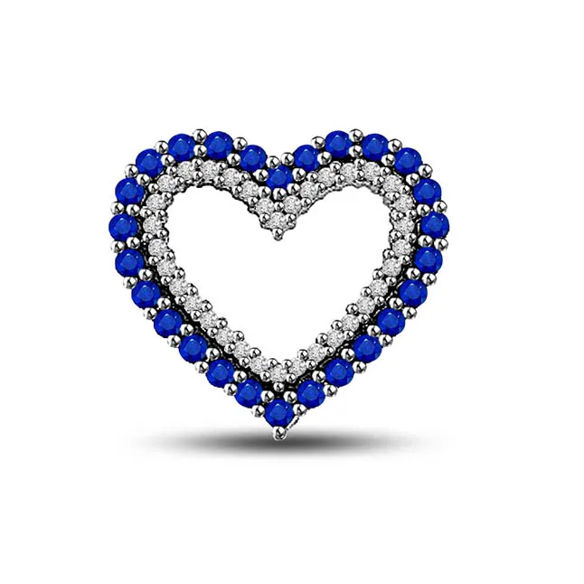 Together Always : Real Diamond & Sapphire Beads White Gold Pendant (P1258)