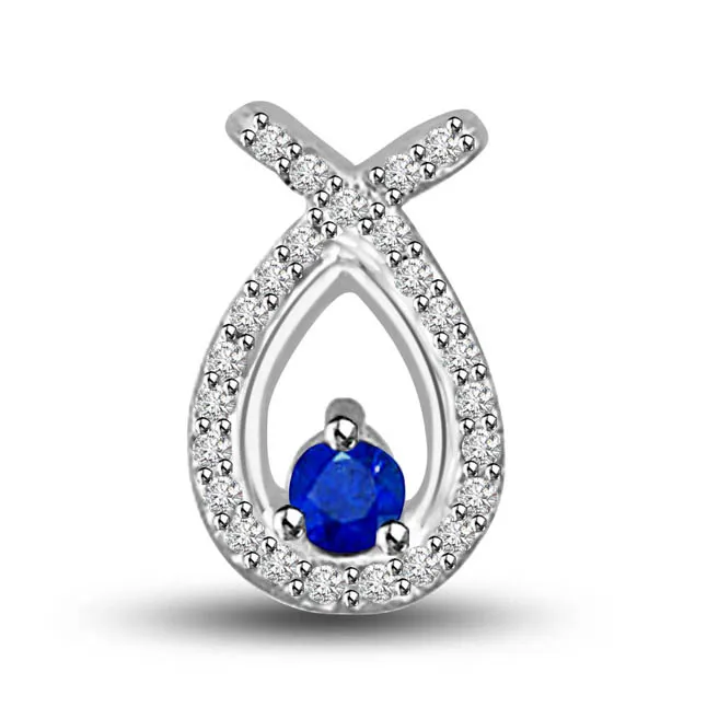 In My Arms : Real Diamond & Sapphire White Gold Fancy Pendant For Your Love (P1264)