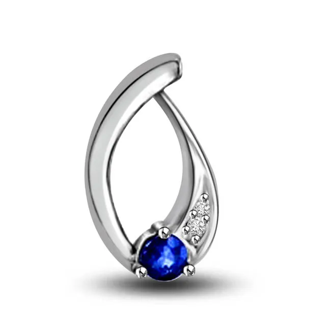 Drop Of Ocean : Real Diamond & Blue Sapphire Curvy Pendant (P1268)