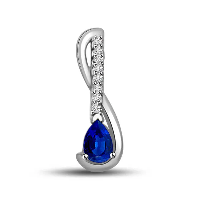 Passion Curves Real Blue Sapphire & Diamond White Gold Fine Pendant (P1280)