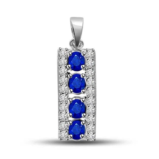 Kings Queen 0.50cts Tcw Real Diamond & Blue Sapphire White Gold Long Pendant (P1282)