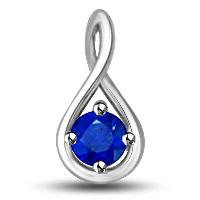 In My Arms : Solitaire Real Blue Round Sapphire Set In 14kt White Gold Pendant (P1284)