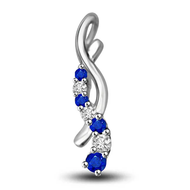 One By One : Real Diamond Alternating With Sapphire White Gold Pendant (P1287)