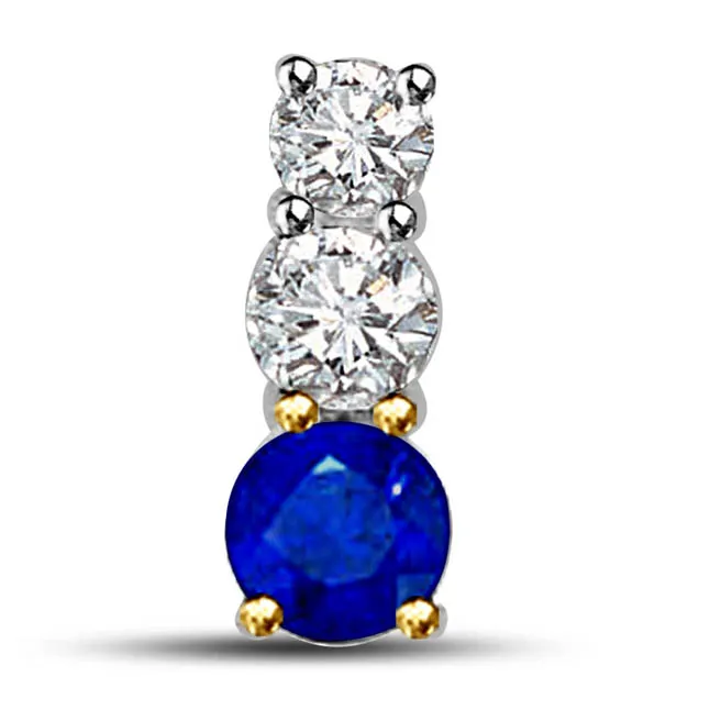 Sparkling Evening 0.35cts Big Round Real Diamonds & Blue Sapphire Long Pendant In 18kt Yellow Gold (P1290)