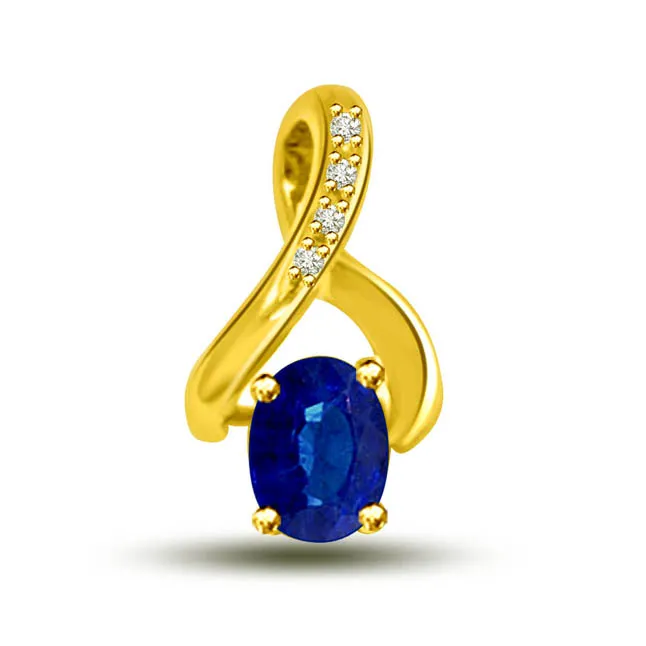 Twist Of Fate : Real Blue Real Sapphire & Diamond 18kt Yellow Gold Pendant For Her (P1292)