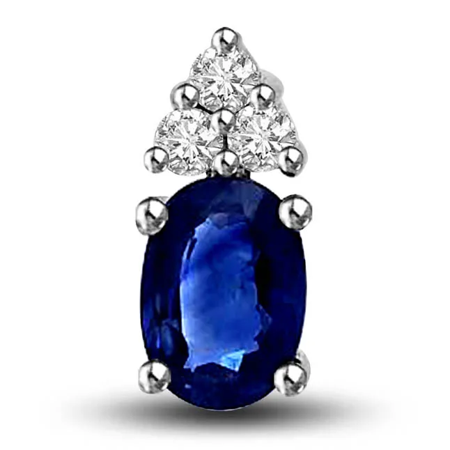 Only You : Big Real Oval Blue Sapphire With Diamond Cap 14kt White Gold Solitaire Pendant (P1293)